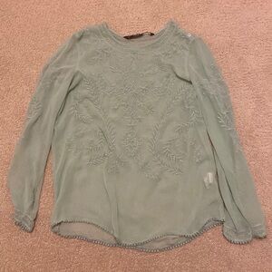 Zara Trafaluc Teal Sheer/See Through Long Sleeve Blouse